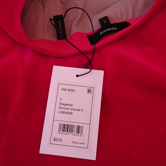 Theory Women's HW Mini Magenta Stretch Velvet Skirt Sz 0 NWT 315 - Picture 7 of 10